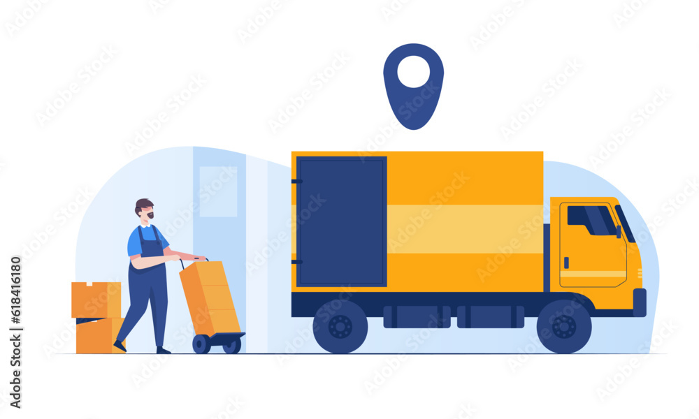 Warehouse staff wearing uniform Loading parcel box and checking product from warehouse.