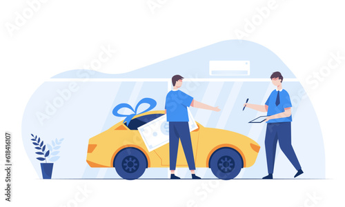 A young man bought himself a car from a car showroom as a gift for years of hard work.