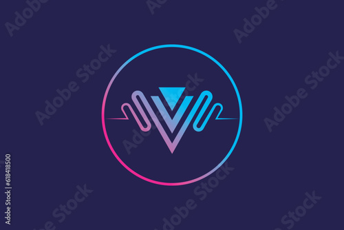 Colorful letter V V microphone wave logo design vector template