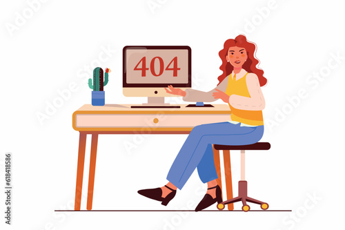 404 not found concept with people scene in the flat cartoon design. The programmer had a problem with the website. Vector illustration.