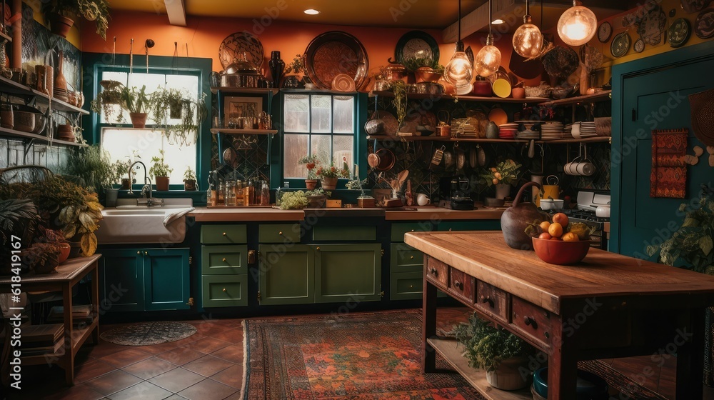 Spacious bright wooden kitchen in Scandinavian style