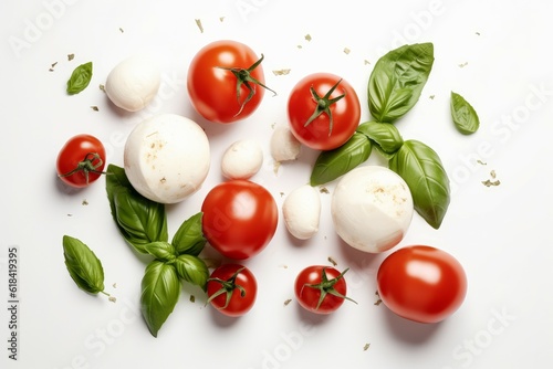 Mozzarella tomatoes basil food. Generate Ai