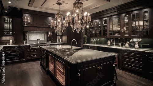 Modern gray kitchen features dark gray flat front cabinets paired with white quartz countertops and a glossy gray linear tile backsplash