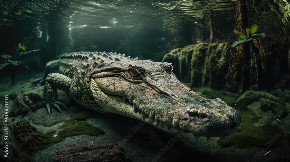 Obraz premium crocodile head protruding out of the water close-up