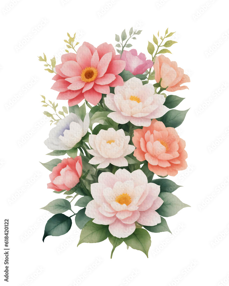 Watercolor Style Set of Flowers Png Clipart on Transparent Background