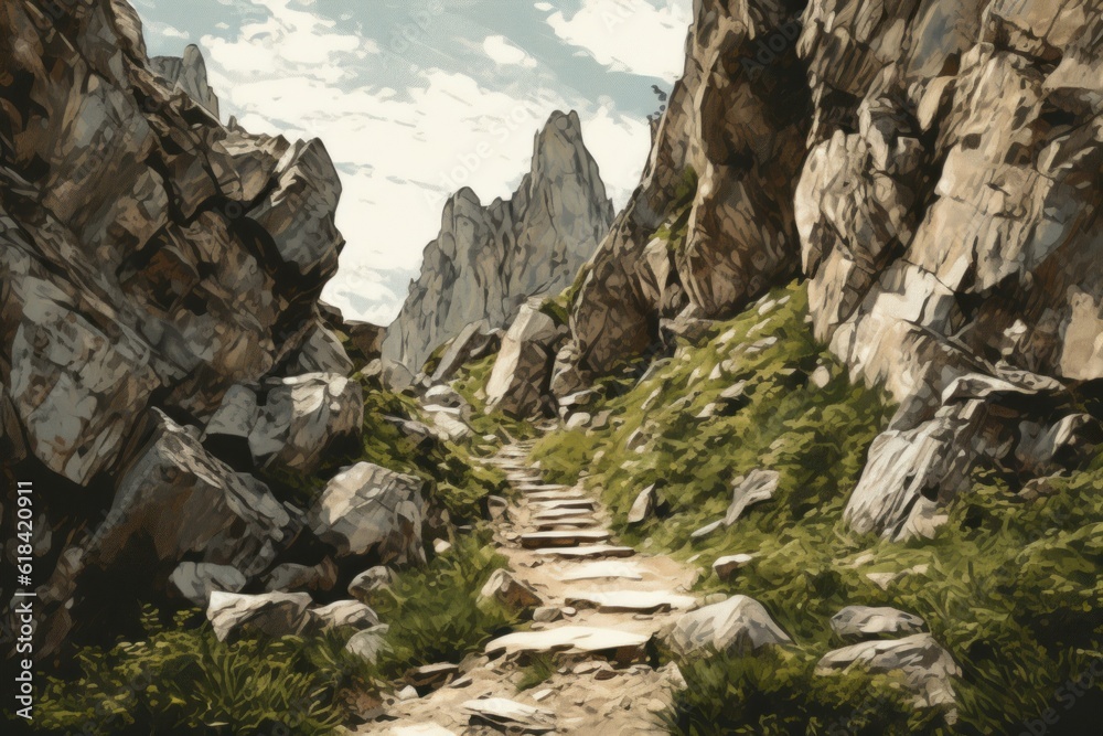Obraz premium Rock path mountain. Generate Ai