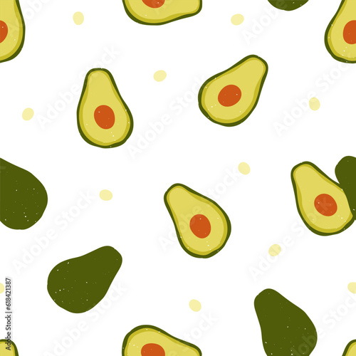 Avocado halves, seamless pattern. Green fruit, tropical vegetable, repeating ...