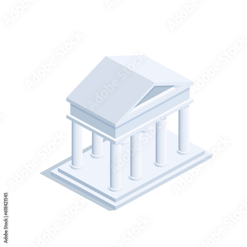 isometric vector illustration on a white background, museum icon in the form of an antique building with columns