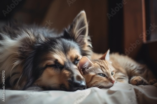 Cat and dog sleeping, generative ai © Marius
