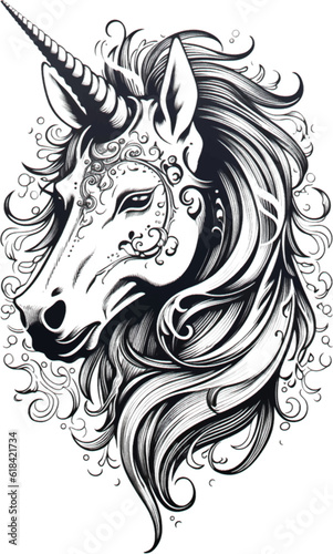 Illustration of a unicorn head style art.