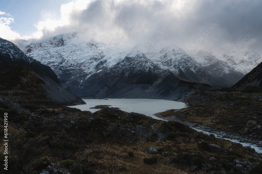 Lake Müller Lookout, Hooker Valley Hiking Trail, Aoraki Mount Cook, New Zealand Lake Müller Lookout, Hooker Valley Hiking Trail, Aoraki Mount Cook, New Zealand