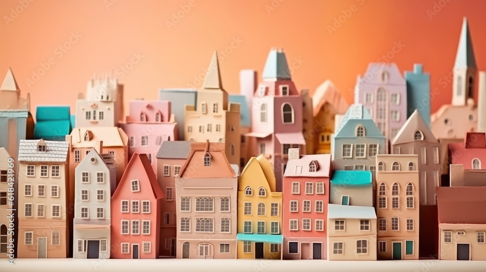 Fototapeta premium Origami Paper Art of panorama of the old town created with Generative AI Technology