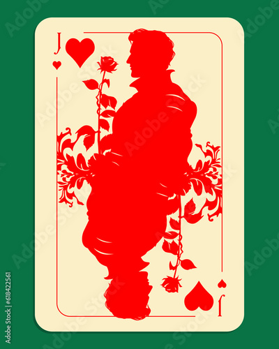 Jack of hearts. Playing card on a green background. Vector illustration
