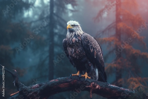 eagle on a branch with nature background. generative ai © LivroomStudio