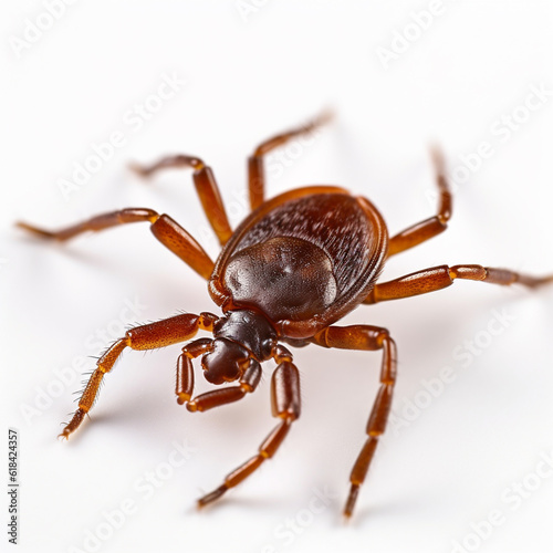 Insect mite, encephalitic tick, macro, over white background, AI generated