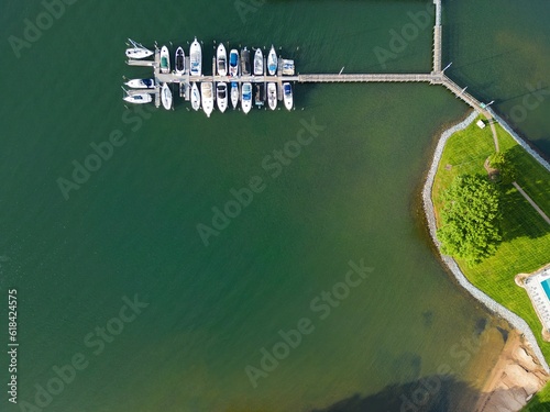 Aerial shot of a picturesque harbor on Lake Norman in Cornelius, North Carolina