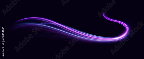 Neon speed lines. Dynamic light motion traces. Light trace wave, trace line.	