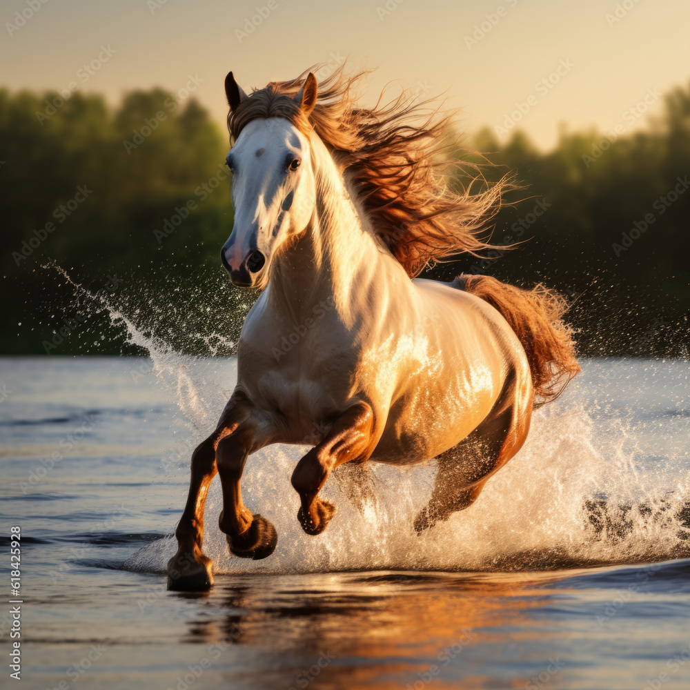 Fototapeta Majestic horse running in water