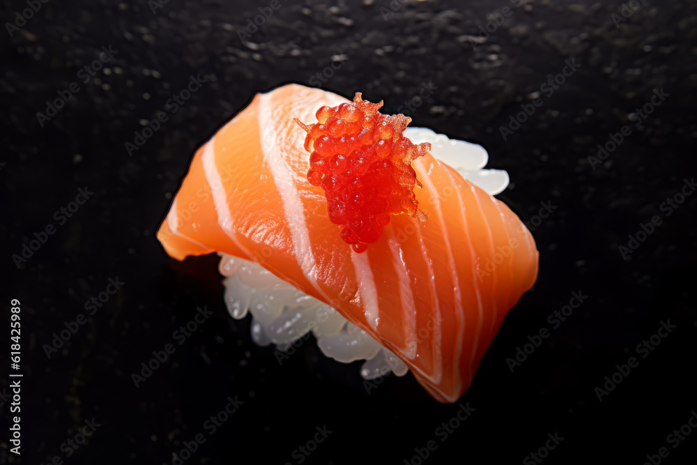 Sushi with Salmon on the plate, Japanese food. AI Generated. Sushi with Salmon on the plate, Japanese food. AI Generated.
