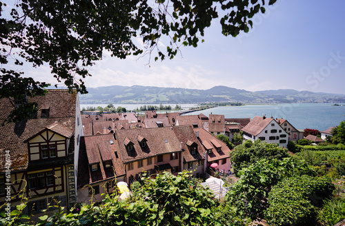 Tiled roofs of old town Rapperswil-Jona on Lake Zurich, Switzerland photo