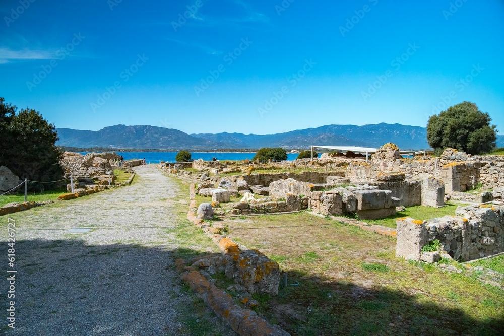 Historical and archaeological heritage of Nora, southern Sardinia, with tourists