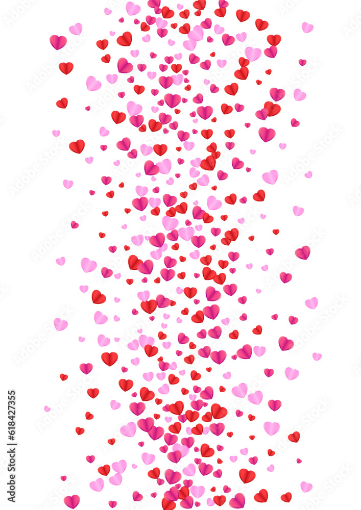 Fond Confetti Background White Vector. Anniversary Illustration Heart. Pink Abstract Frame. Red Confetti Celebration Texture. Tender Happy Backdrop.