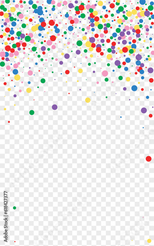 Multicolored Polka Background Transparent Vector. Element Fest Texture. Bright Gift. Colorful Round Geometric. Confetti Paper Frame.