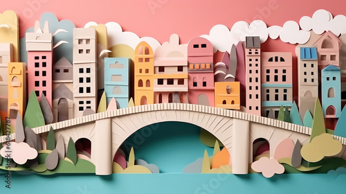 Origami Paper Art of City and Building city created with Generative AI Technology