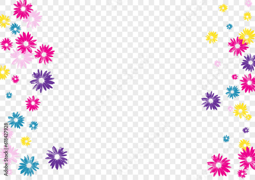 Colorful Gerbera Background Transparent Vector. Daisy Amazing Backdrop. Blue Floral Simple. Repeat Card. Exotic Multi-colored Garden.
