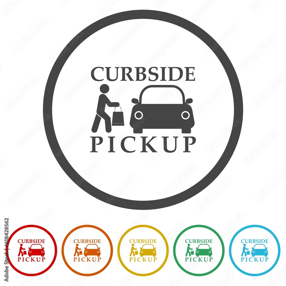 Curbside Pickup icon. Set icons in color circle buttons Curbside Pickup icon. Set icons in color circle buttons