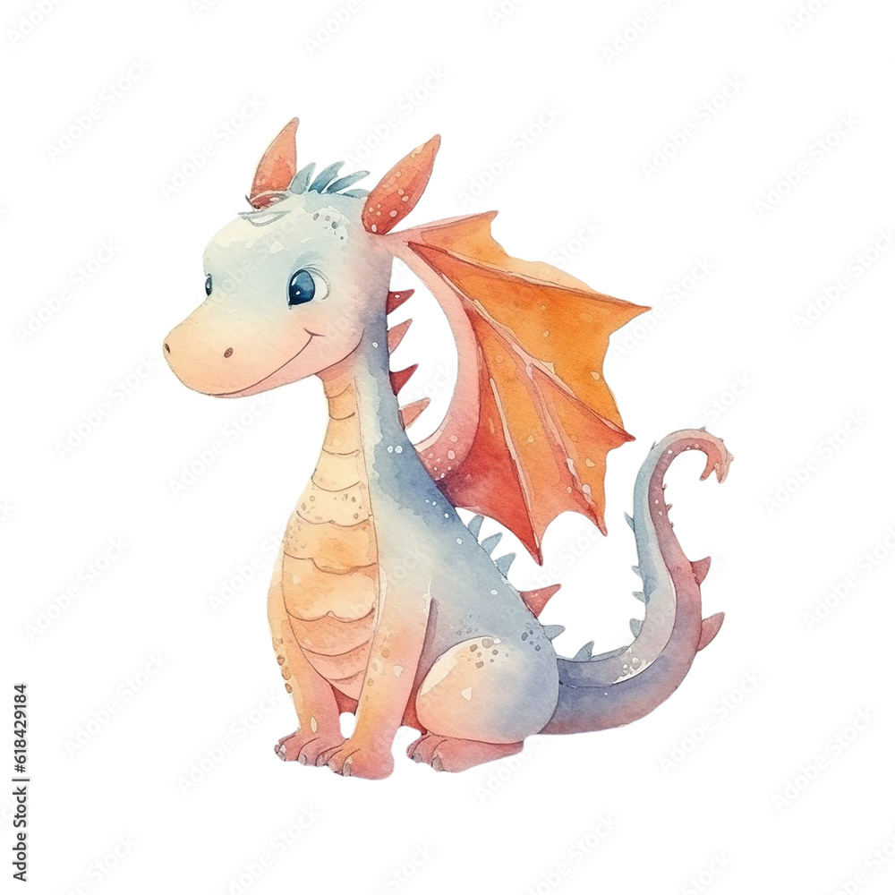 Little Dragon Fairy Tale - Cute Hand Painted Style - Childish Watercolor Drawing - Fairy Tale Fantasy - Generative AI Little Dragon Fairy Tale - Cute Hand Painted Style - Childish Watercolor Drawing - Fairy Tale Fantasy - Generative AI