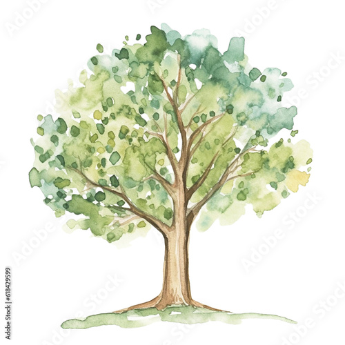 Little Green Tree - Cute Hand Painted Style - Childish Watercolor Drawing - Fairy Tale Fantasy - Generative AI