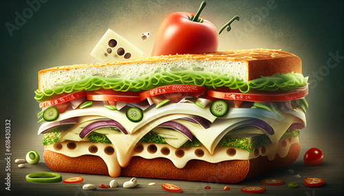 Sandwich mit viel Käse gesunde Ernährung fehlgeschlagen dadurch Fettleibigkeit und Übergewicht Arzt Probleme mit Figur Ursache, Generative AI  photo