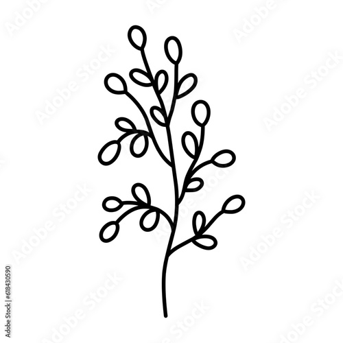 Cute branch with leaves isolated on white background. Vector hand-drawn illustration in doodle style. Perfect for cards  logo  decorations  various designs. Botanical clipart.