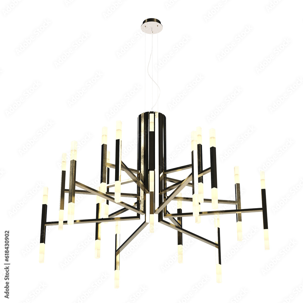 chandelier on the ceiling isolated on transparent background, hanging lamp, pendant light, 3D illustration, cg render