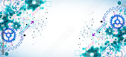 Abstract  technological background  with cogwheels and plexus effect.