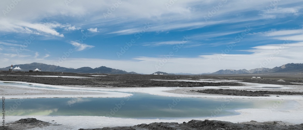 there is a body of water that has no snow around it