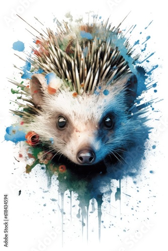 hedgehog form and spirit through an abstract lens. dynamic and expressive hedgehog print by using bold brushstrokes, splatters, and drips of paint. hedgehog raw power and untamed energy