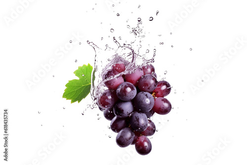 Fototapete Black or dark red grape in water splash isolated on white background with clipping path