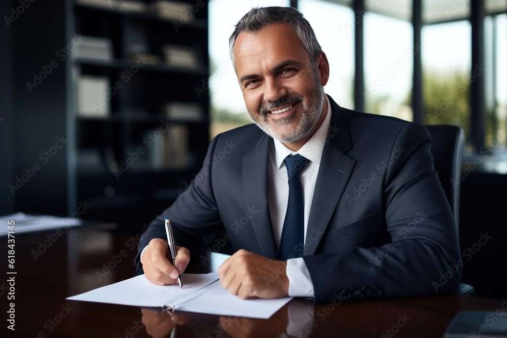 Happy satisfied middle aged professional business man. Generative AI Happy satisfied middle aged professional business man. Generative AI