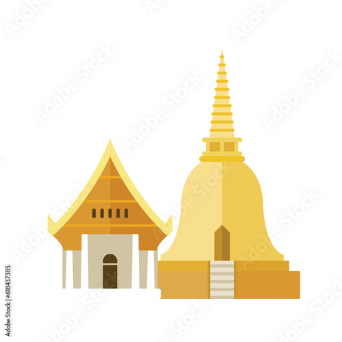 Golden pagoda and buddhism temple in flat style © siraanamwong