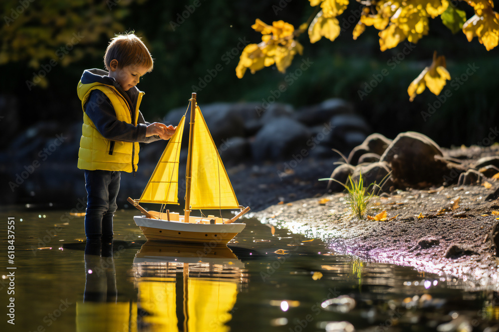 Boy playing with Toy Sailingboat