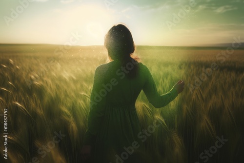 Embracing the Essence of Nature s Embrace  Silhouette of a Beautiful Woman Reaching through a Field of Wheat
