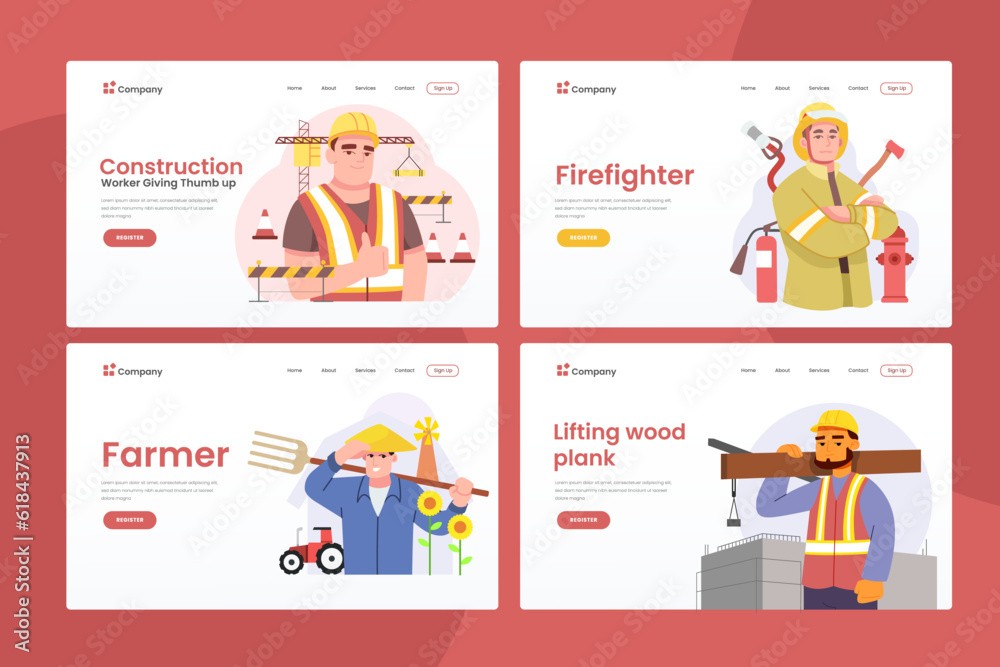 Set of web page design templates for kids
