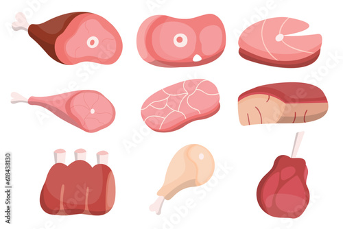 Raw meat products flat set