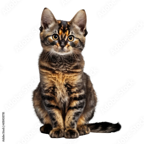 tortie cat looking isolated on white