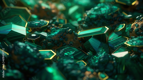 Amazing bright and shiny Malachite crystal cluster background. Jewel mineral detailed macro. Generative AI © AngrySun