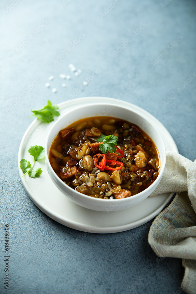 Healthy eggplant ragout with chili pepper and cilantro Healthy eggplant ragout with chili pepper and cilantro