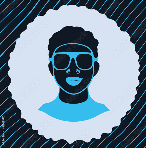 Vector illustration of a man wearing glasses against a vibrant blue wavy background
