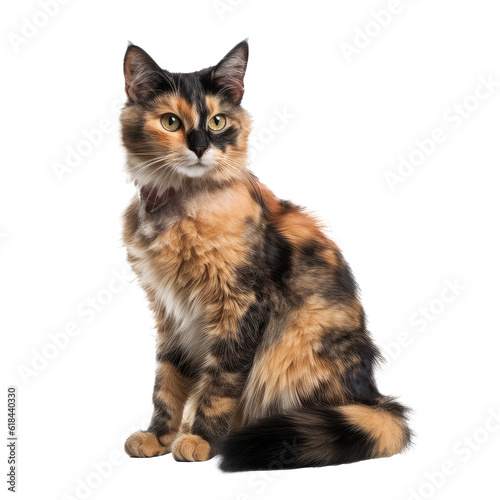 tortie cat looking isolated on white photo